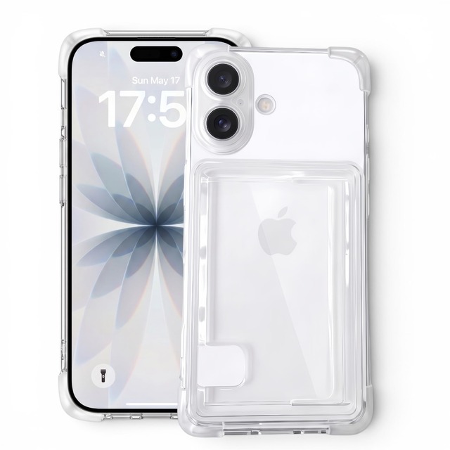 GAVXINHE iPhone 16用 ケース クリア カード収納 【横入れ・サイドスライド】 背面 カード1枚 2枚 トレカ 耐衝撃 薄型 軽量