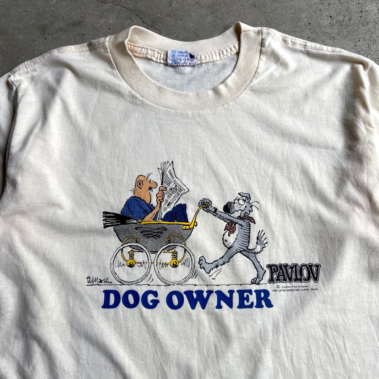 80年代 ビンテージ ファニープリント Tシャツ メンズm 古着 犬 アニマル 80s ヴィンテージ ライトイエロー Tシャツ Sa Cave 古着屋 公式 古着通販サイト