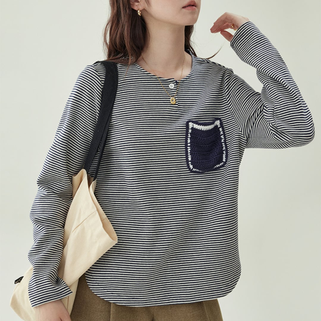 striped pocket pullover top