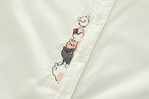 猫柄刺繍入り 裏起毛長袖シャツ H 27957