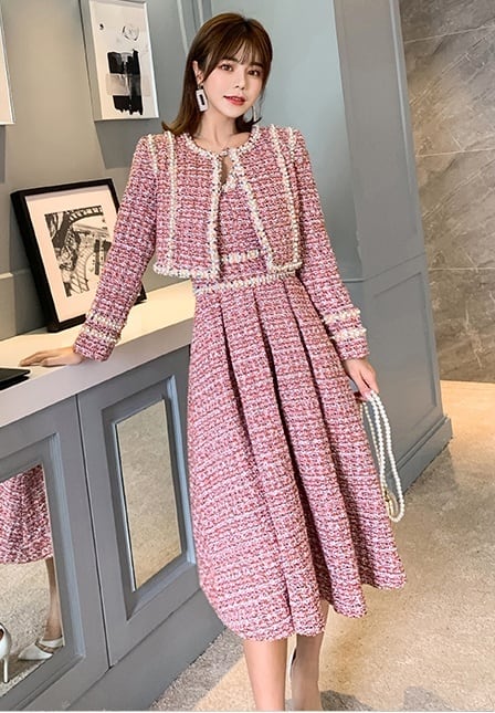 セットアップ レディース 送料無料 ツイードセットアップ ノーカラー