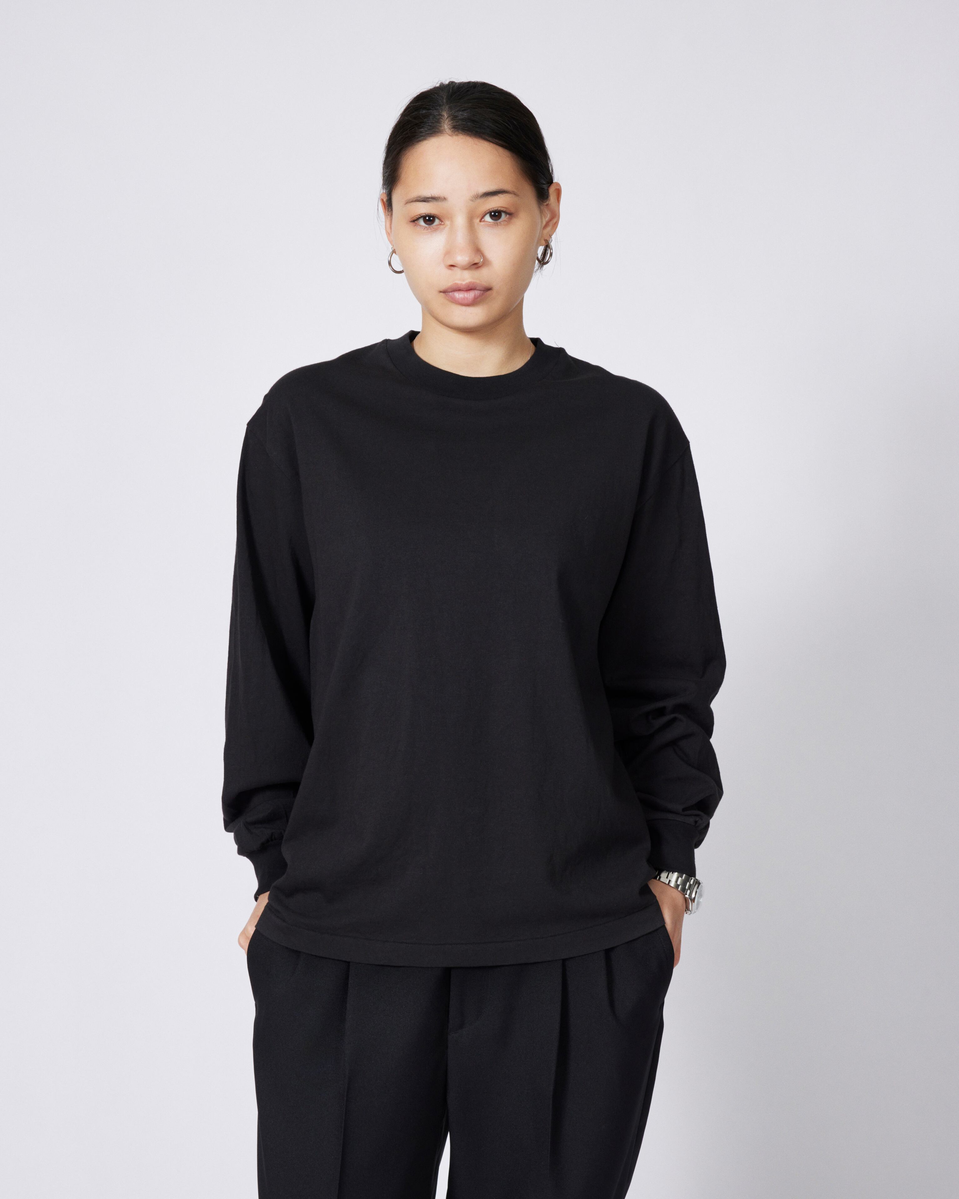 everyone american cotton long sleeve tee shirt (BLACK) | everyone