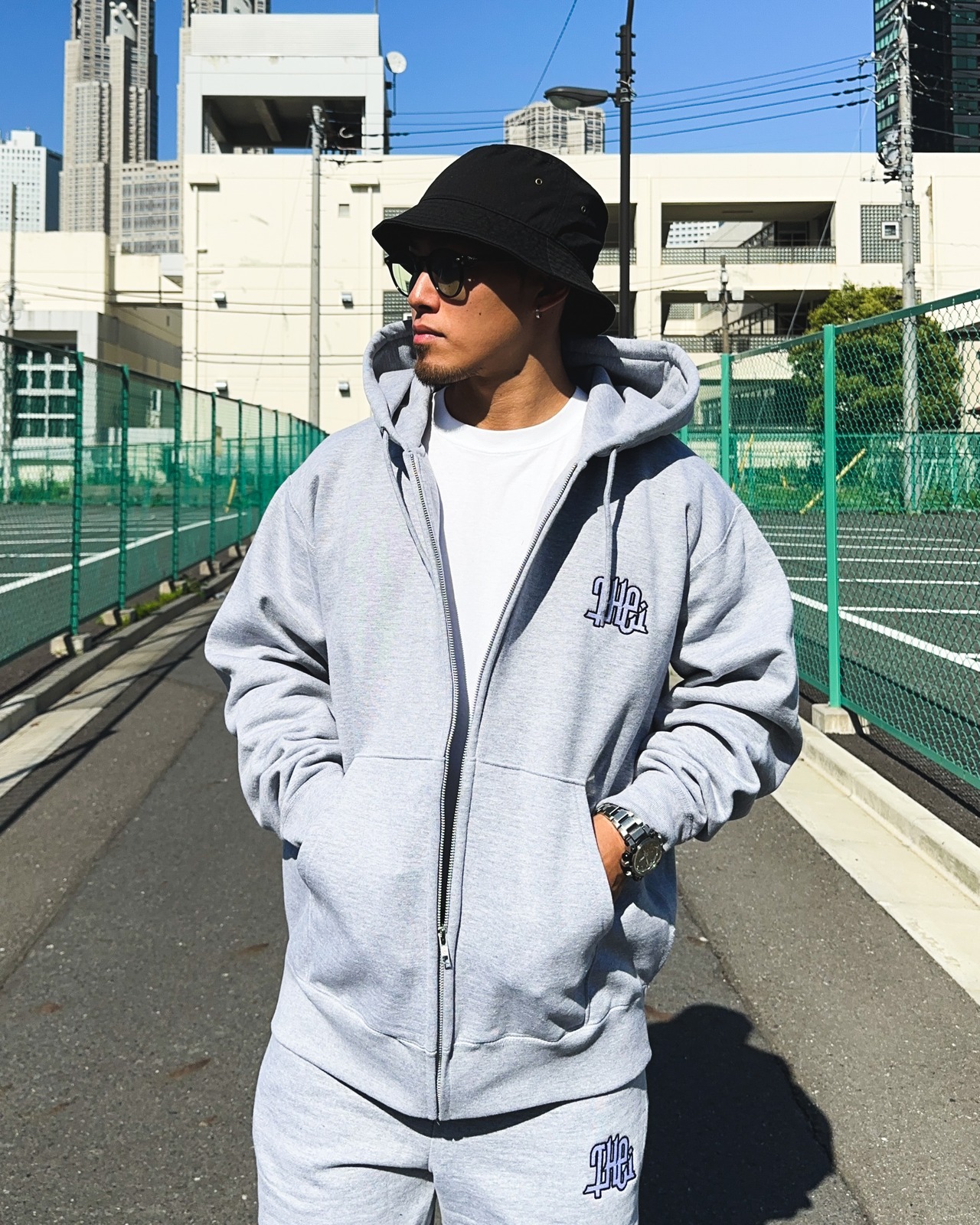 ARABIC-TYPE2 HEAVY WEIGHT ZIP UP SWEAT HOODIE - GRAY