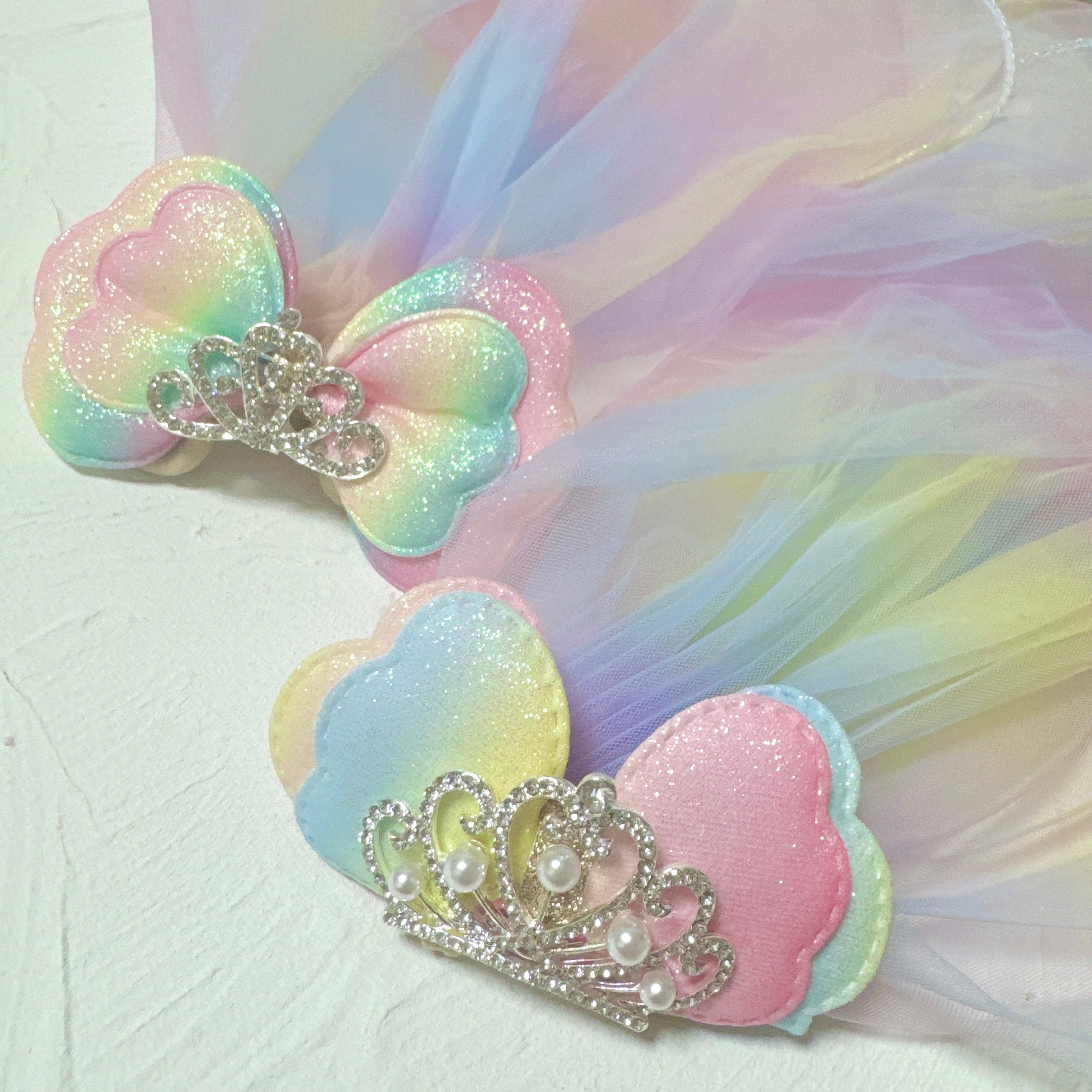 レインボーリボンロングベールヘアバンド