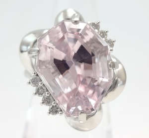 【SOLD OUT】クンツァイト　ダイヤリング　プラチナ　9.56ct　0.19ct　～【With simple identification document】Kunzite diamond ring Platinum 9.56ct 0.19ct～
