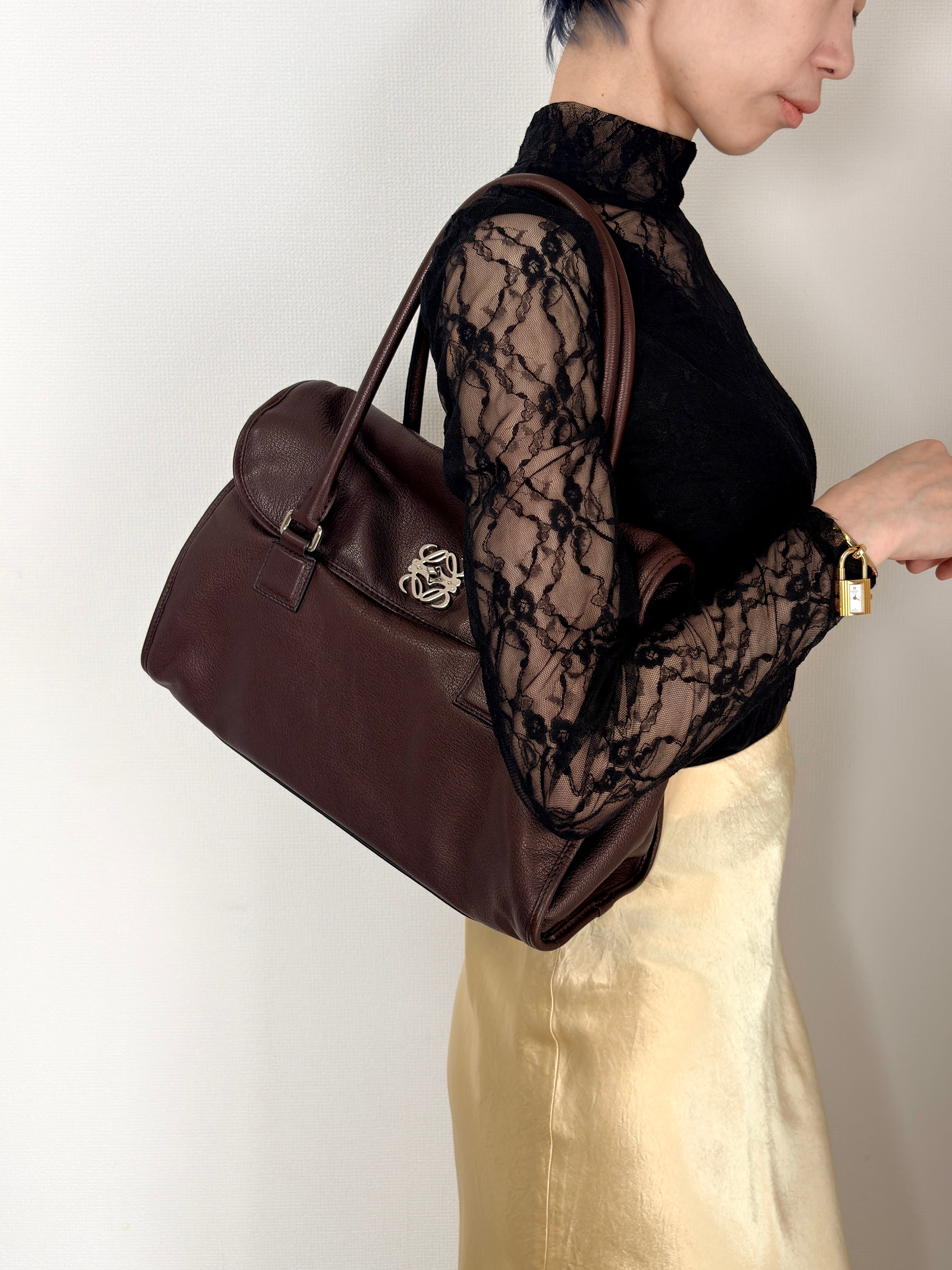 LOEWE ロエベ アラモ ハンドバッグ ブラウン アナグラム レザー