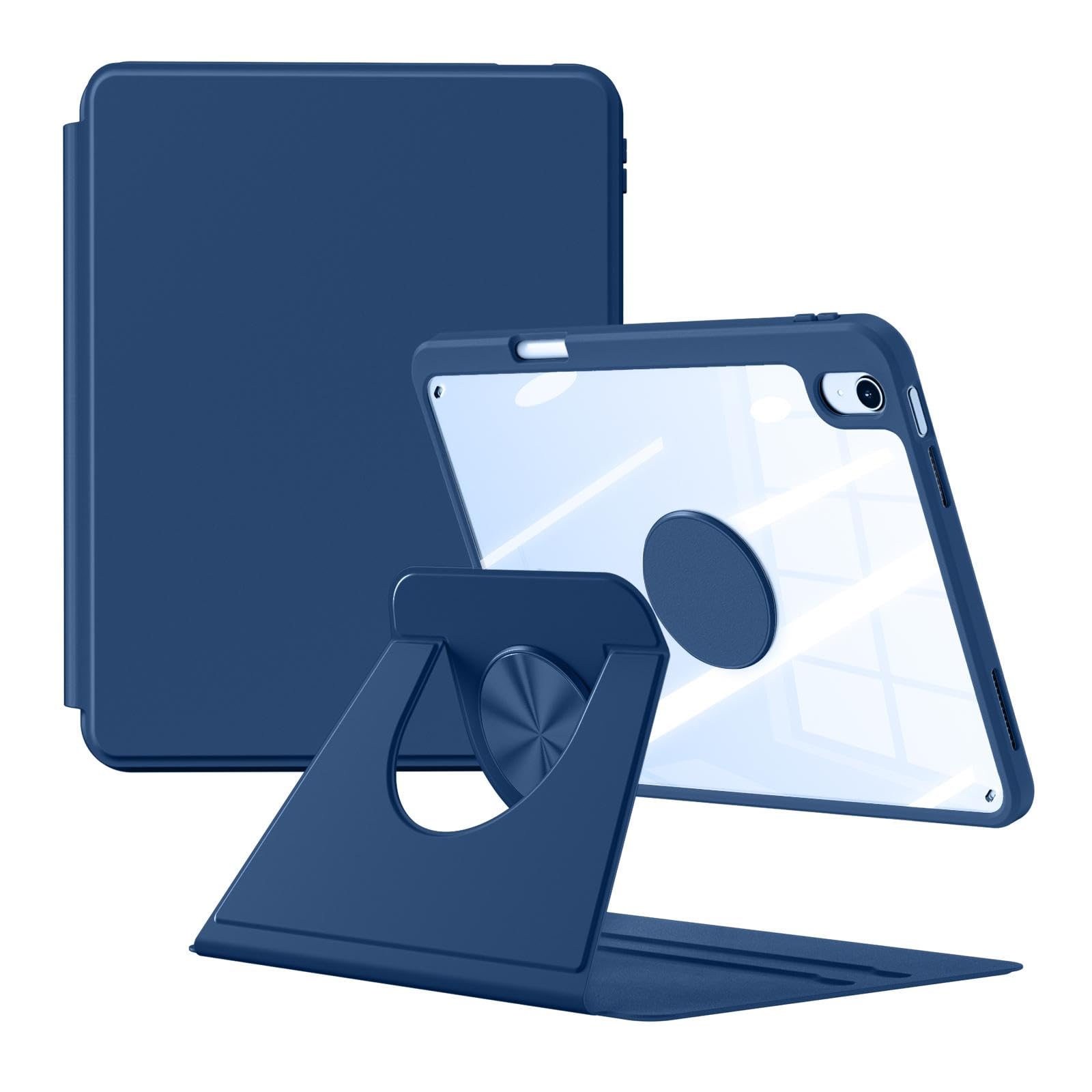 【Maledan】対応iPad a16 ケース - 分離型 2025/2022モデル 360°回転保護 縦置き 背面クリア 取り外し可能なマグネット 吸着式 ペン収納ケース アイパッド ウェイク/スリープ 軽量 耐衝撃 4つスタンド