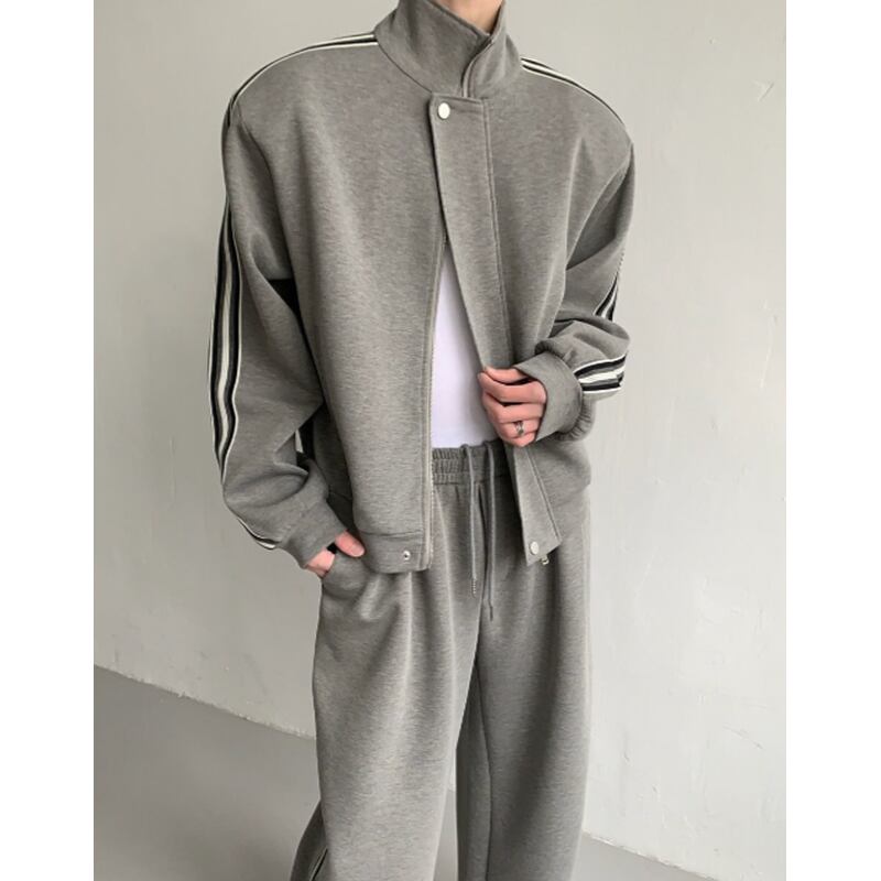 stand collar zip-up high neck track jacket & jersey pants setup mr0483