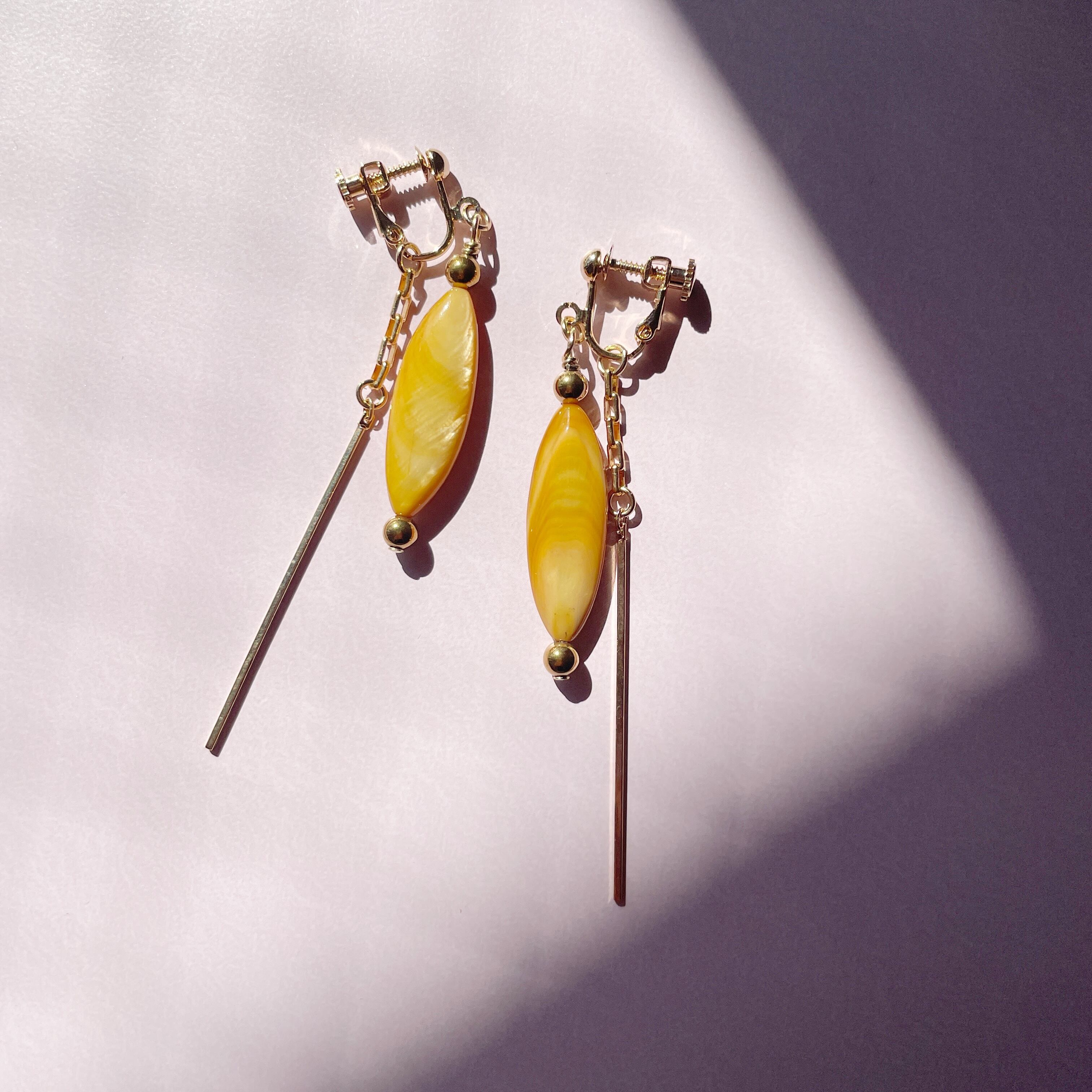 No.131 まる✖️シェルピアス/イヤリング イエロー 丸く