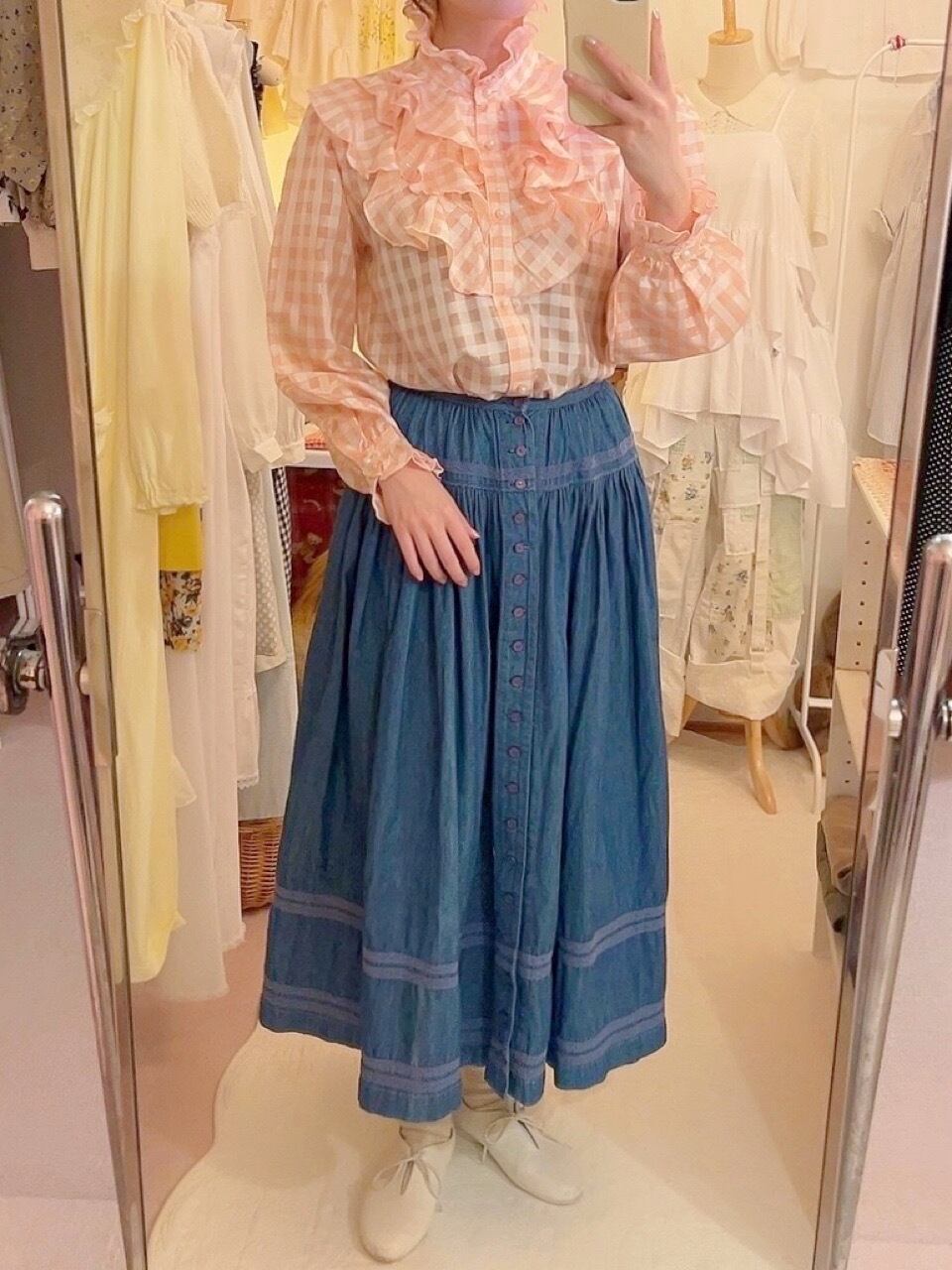 PINKHOUSE / denim lace tiered skirt