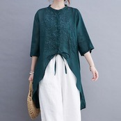 刺繍入り アシンメトリー チュニックシャツ  30228