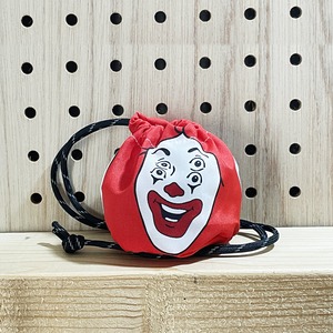 ポスト投函★送料無料★ 【S】四ツ目のピエロ ミニ巾着 レッド 赤 小物入れ 小銭入れ  バーガー USA ? リフレクター 紐 大人 子供 お揃い