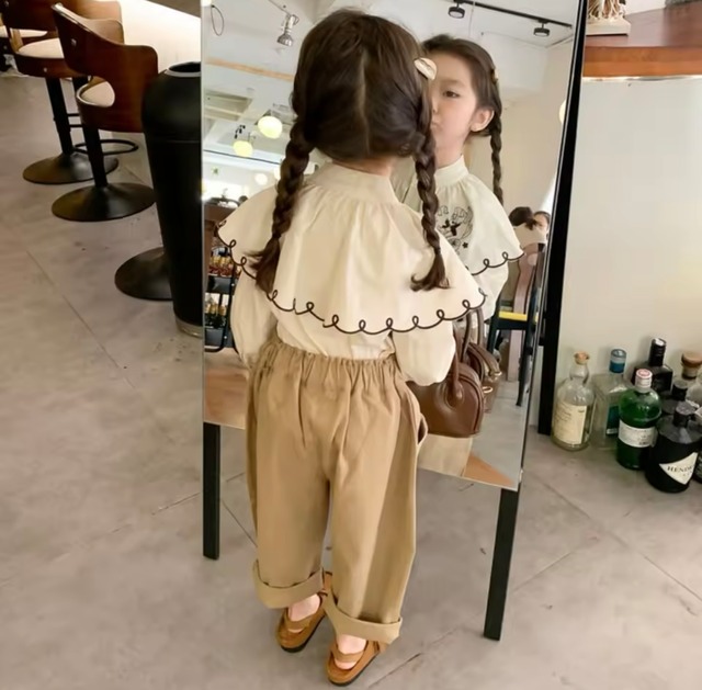 【取寄】人と差がつく!フリル刺繍ビックカラーブラウス