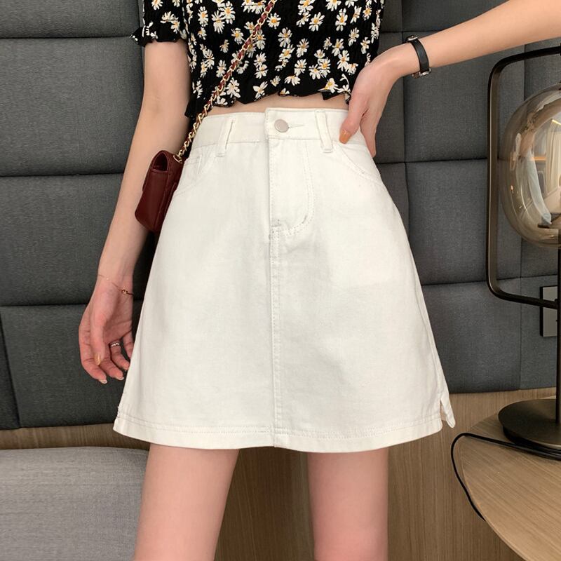 ホワイトスカート サマーAラインハイウェストウェスト薄手ショート 夏物 試着室35027324987