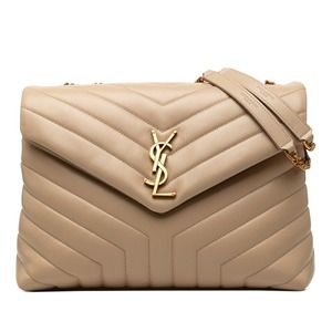 サンローラン ルル ミディアム チェーン ショルダーバッグ 574946 ベージュ レザー レディース SAINT LAURENT 【中古】