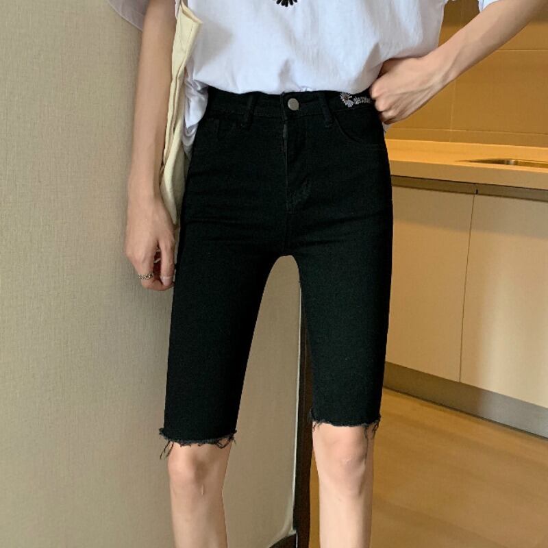 -ウエストジーンズチルドレン2020新しい5ポイントパンツサマーイントレンディなブラックストレートレッグパンツローショーツ 1号婦人40307031518