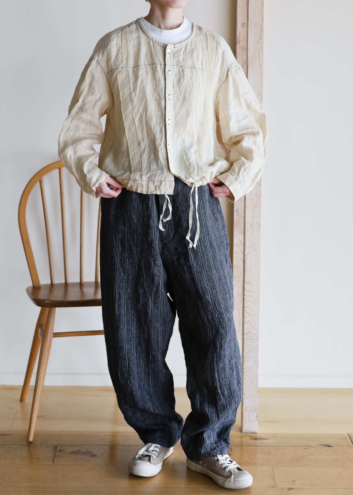 Vlas Blomme ウォッシュドリネンレースステッチブラウス 定価41800円 13110035 ブラウス シャツ チャコールグレー レディース ヴラスブラム【中古】6-0408M∞ Vlas Blomme｜ウォッシュドリネン レース ステッチ ブラウス 13110035