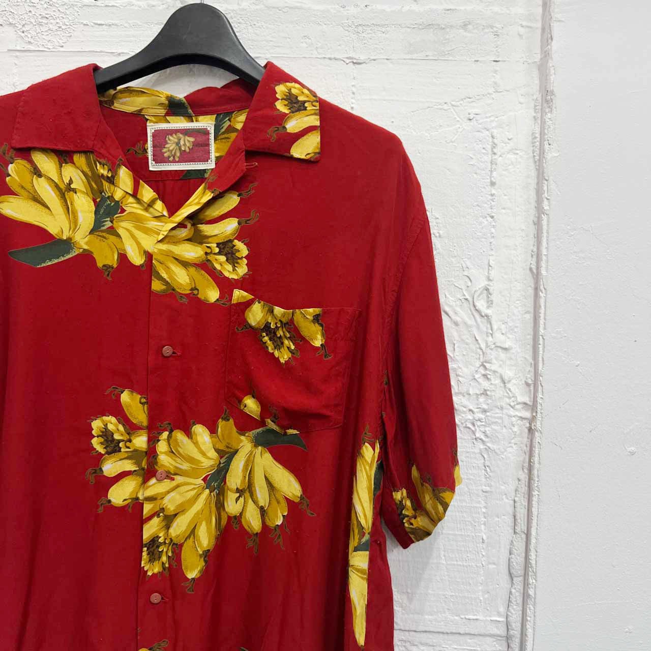 Karl Helmut カールヘルム バナナ柄 レーヨン 半袖 オープンカラーシャツ アロハシャツ 開襟シャツ/レッド系 メンズ