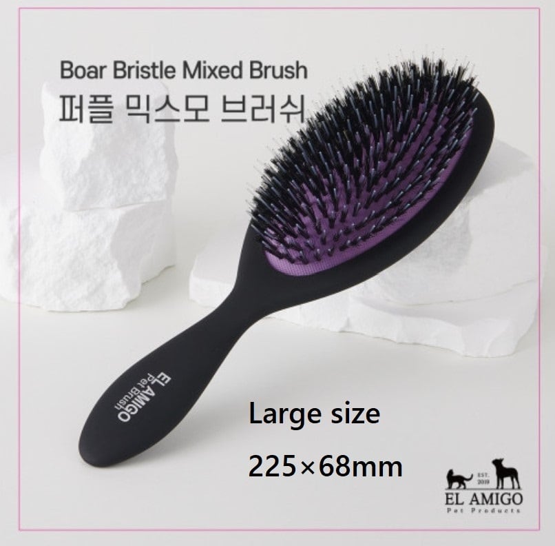 即納【EL AMIGO】Purple Premium Boar Bristle mixed Brush《Lsize
