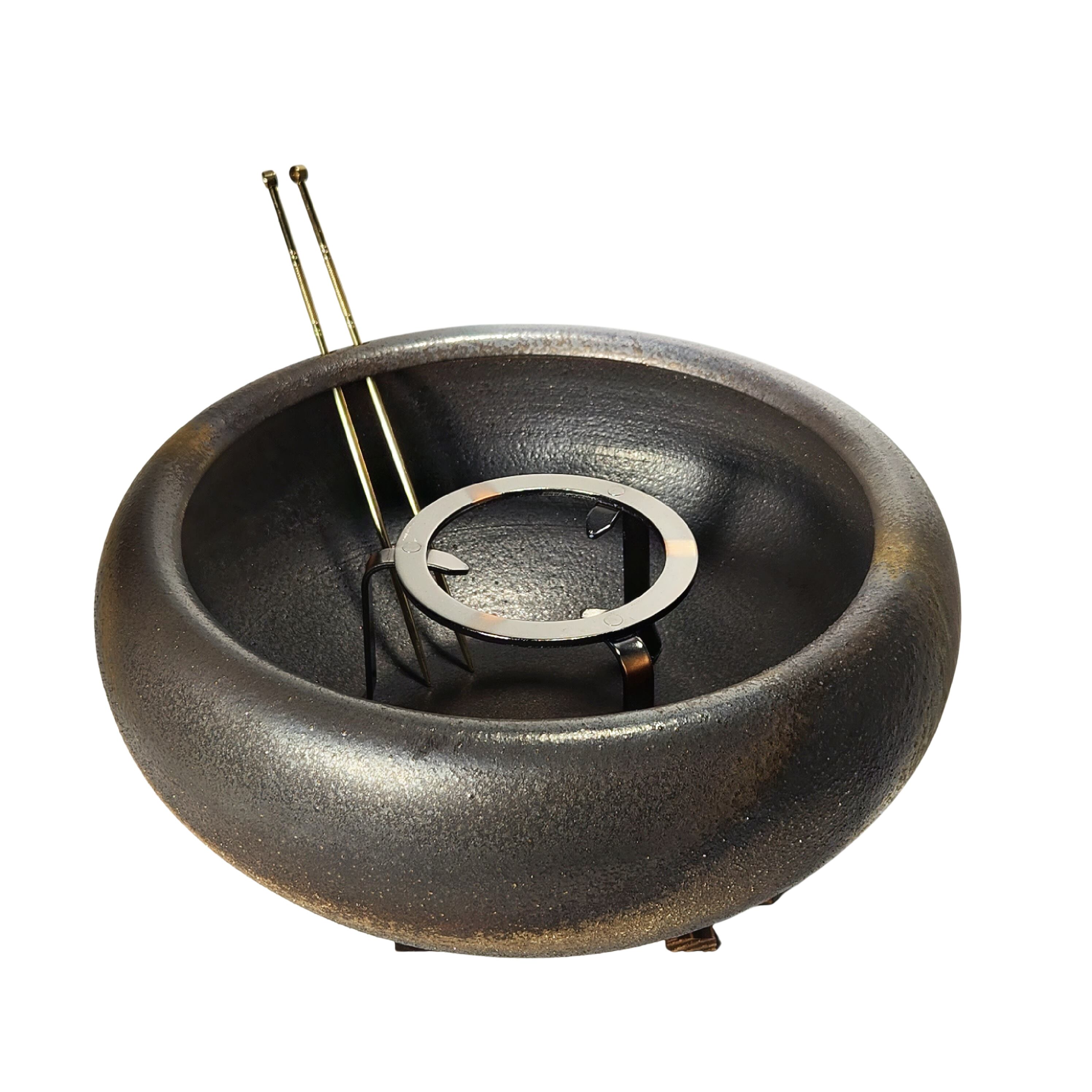 金彩浅型火鉢 11号 4点セット 高級本わら灰付（火箸・五徳・井ゲタ付き