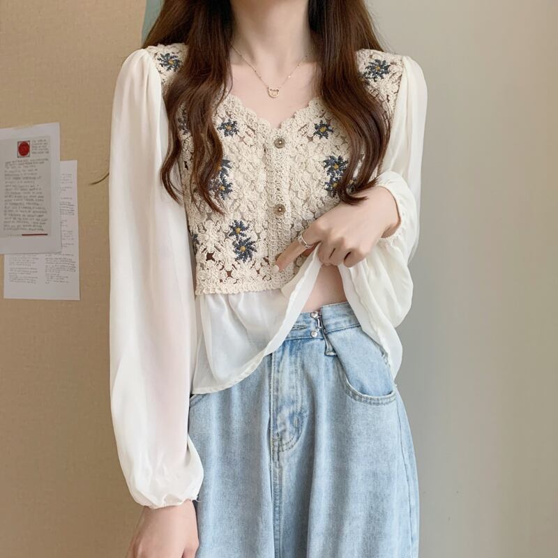 シフォンシャツ サマーVネックショートトップス ロング 夏物 スーパーモール79307079106