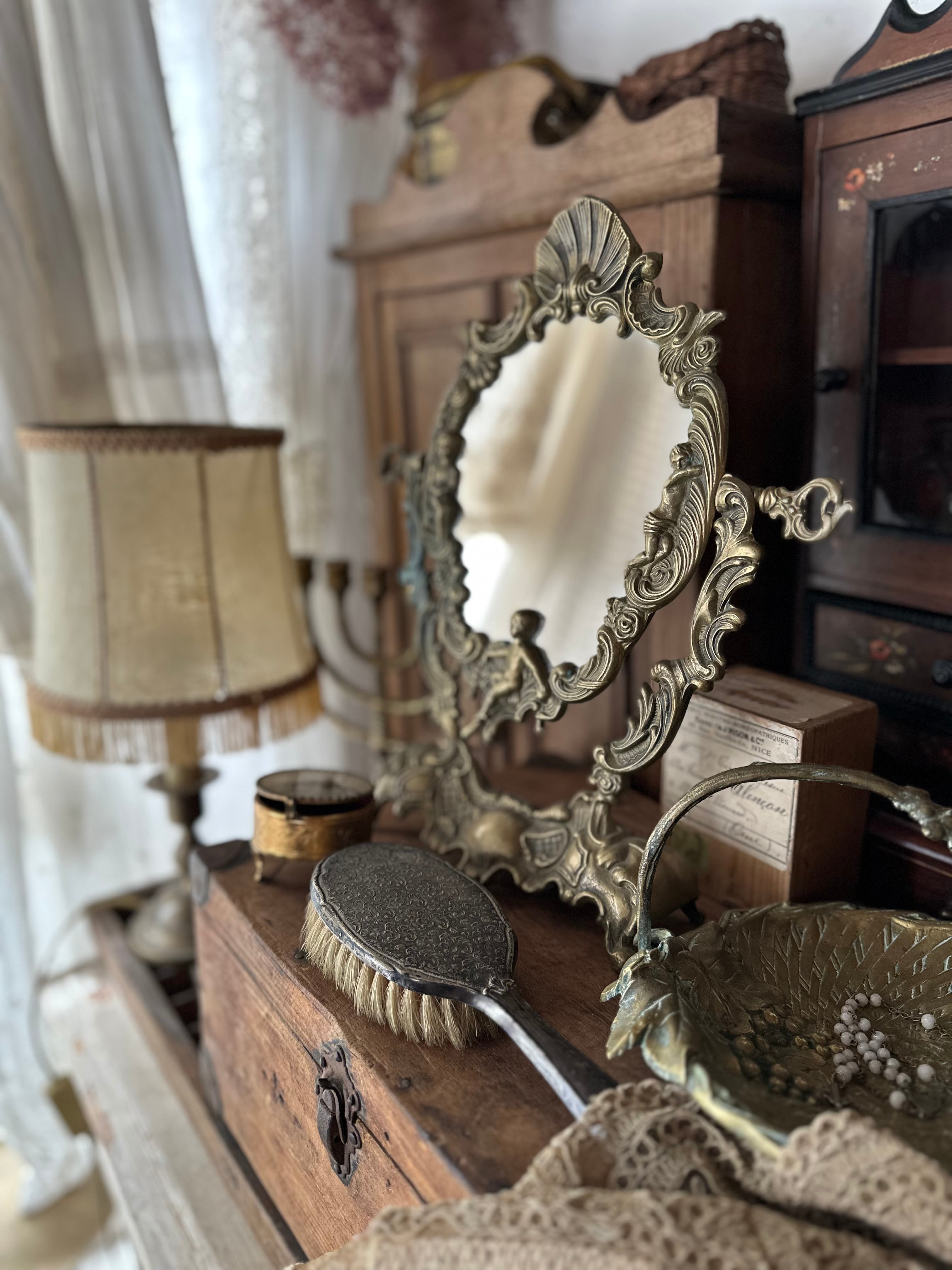フランスアンティーク天使の卓上ミラー 鏡 | Brocante de La Cocotte