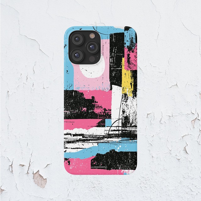 受注生産 iPhoneケース ピンク黒ブルーのストリート風コラージュ｜ZINE風 ZINE050B