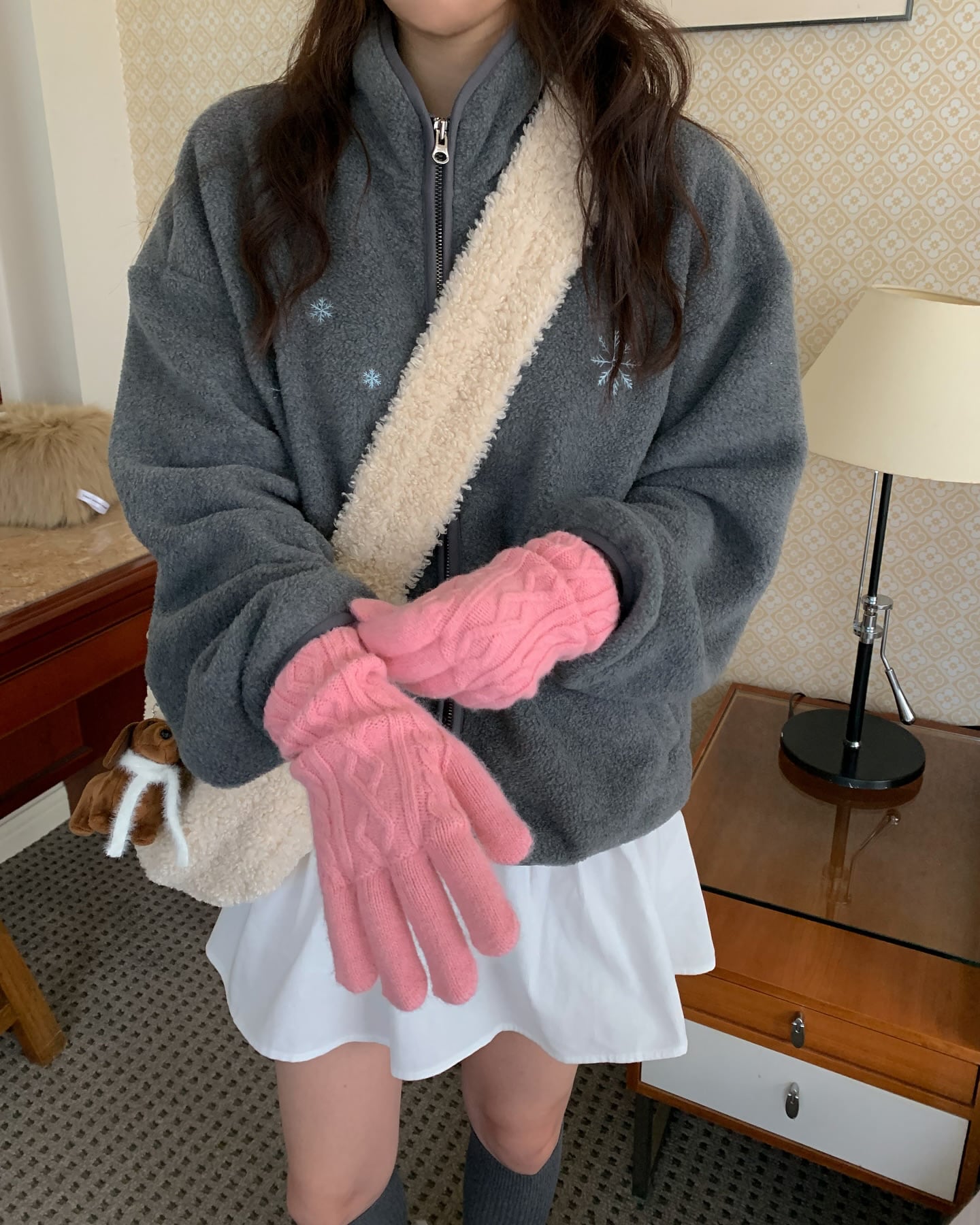 (即納)ezediary / Snowflake fleece jacket / charcoal