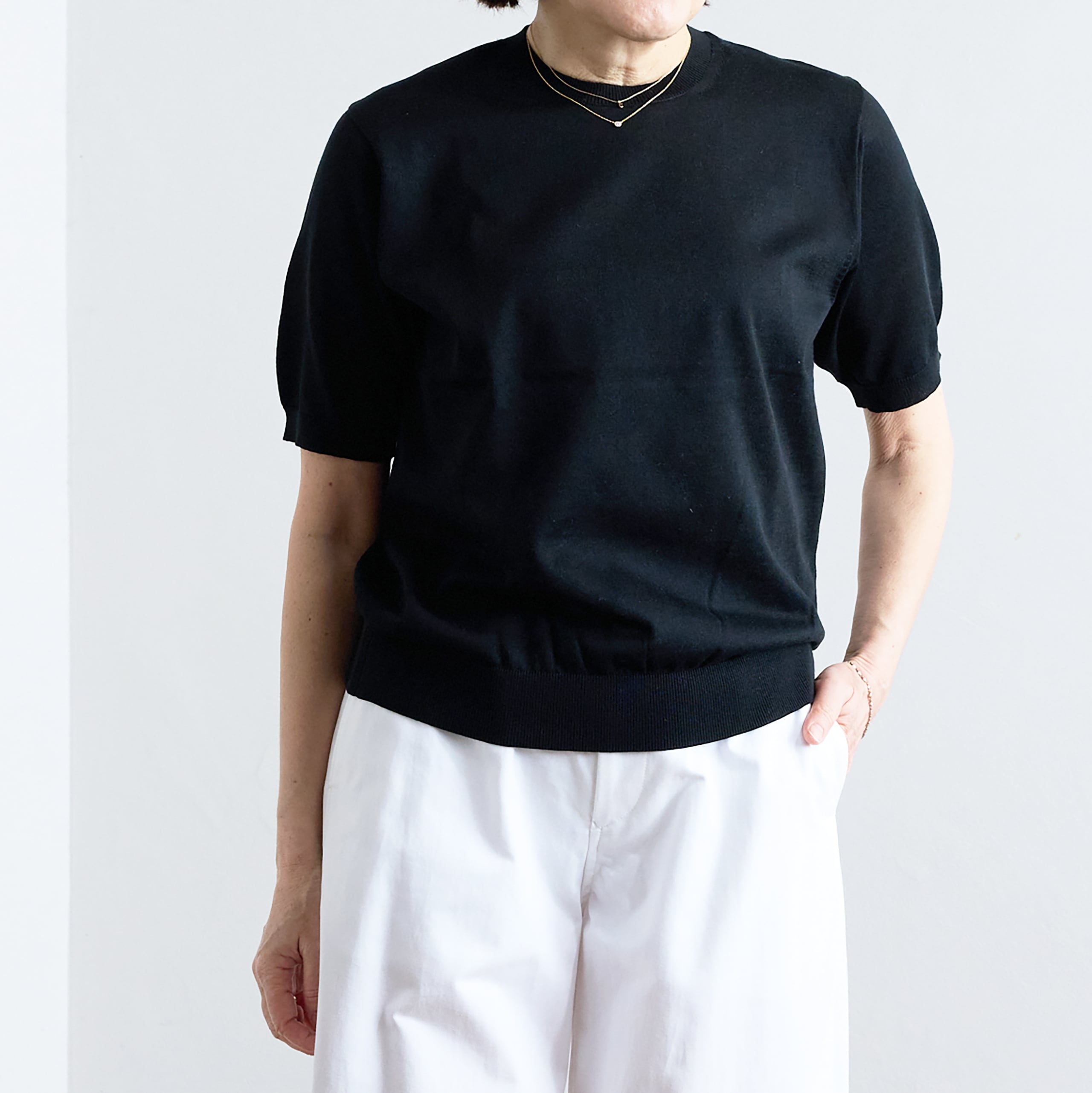 SLOANE スローン 16G天竺 リサイクルポリエステル×コットン 半袖クルーネック ブラック SL10S-1074