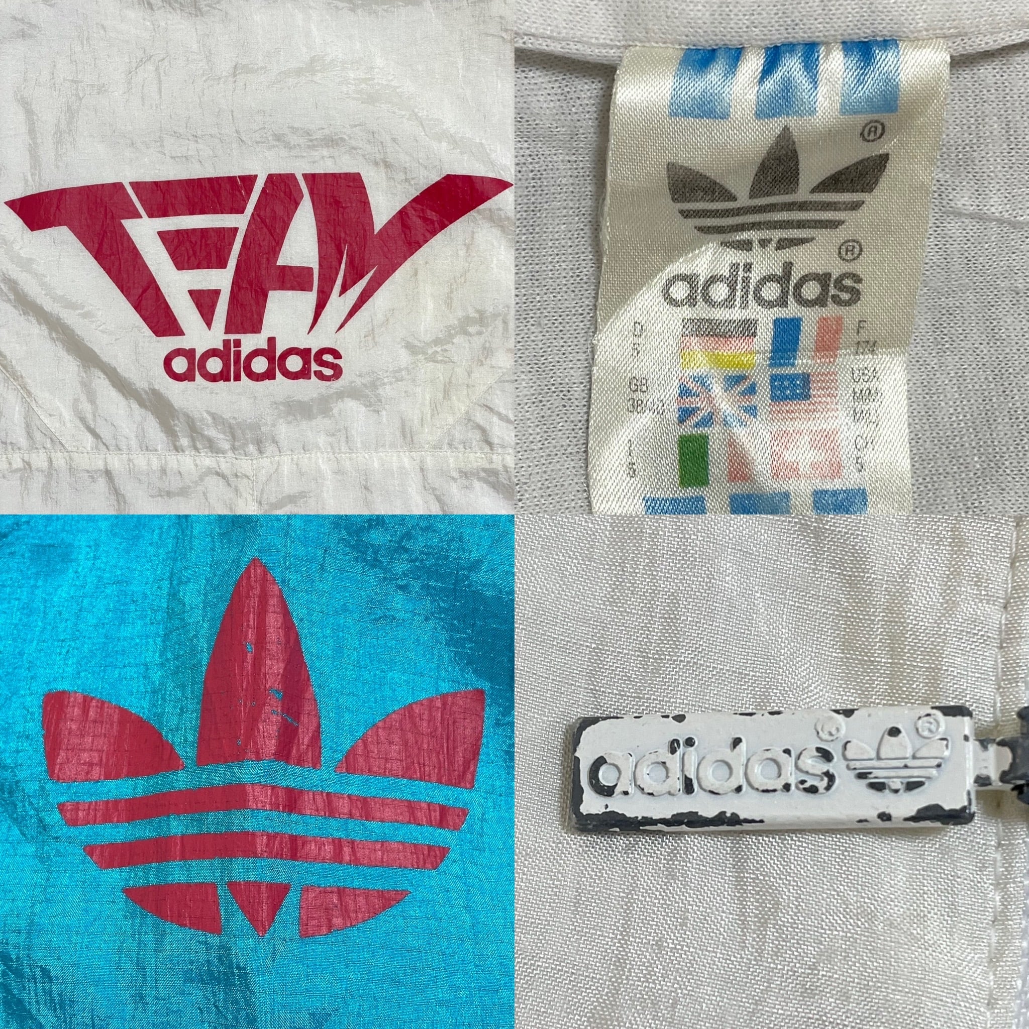 【adidas】80s トラックジャケット ブルゾン ワンポイントロゴ TEAMadidas チームアディダス バックプリント 切替 マルチカラー  万国旗タグ 銀タグ アディダス US古着 | 古着屋手ぶらがbest powered by BASE