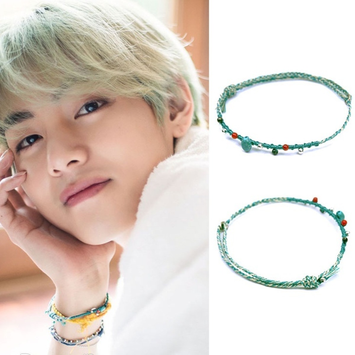 BTS V テヒョン テテ 着用モデル ビーズ ストーン 手編みロープ 