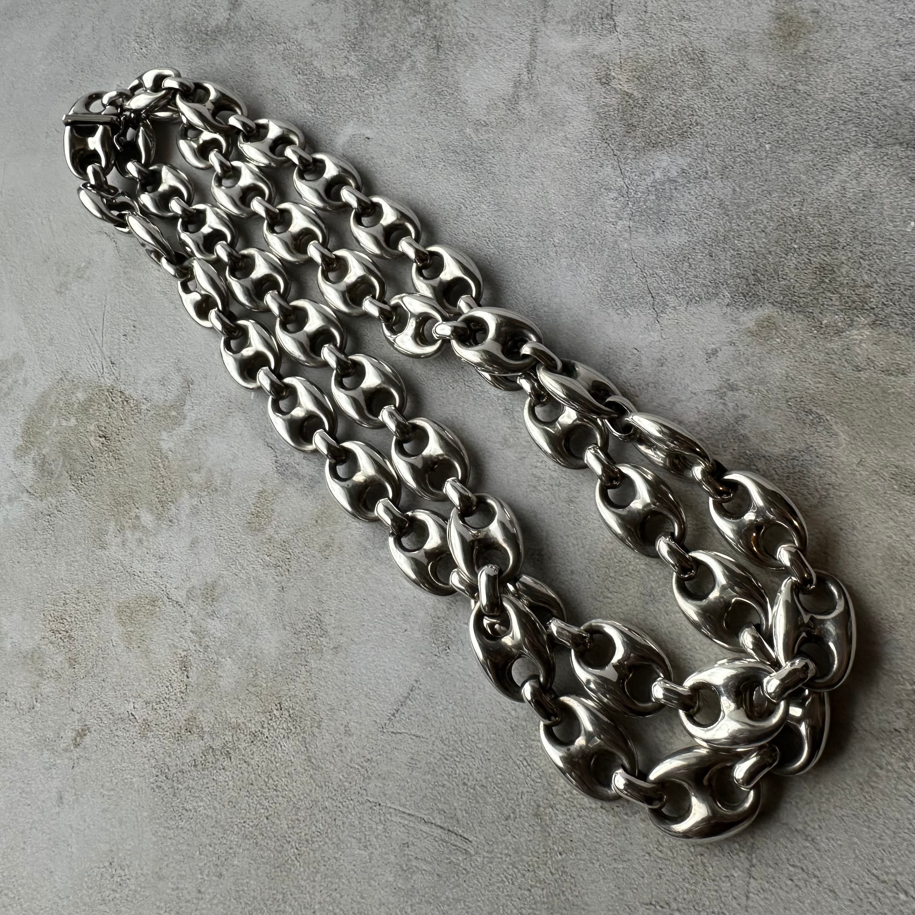 Vintage Mariner Puffy Link Necklace Sterling Silver925 Made in Mexico