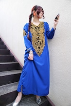 Blue × gold ethnic onepiece