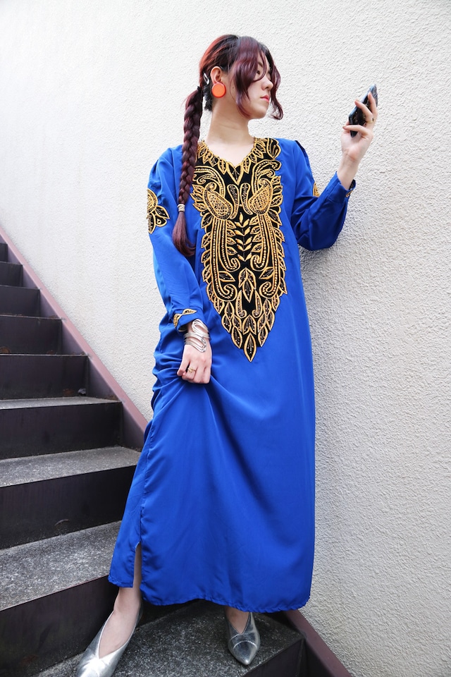 Blue × gold ethnic onepiece