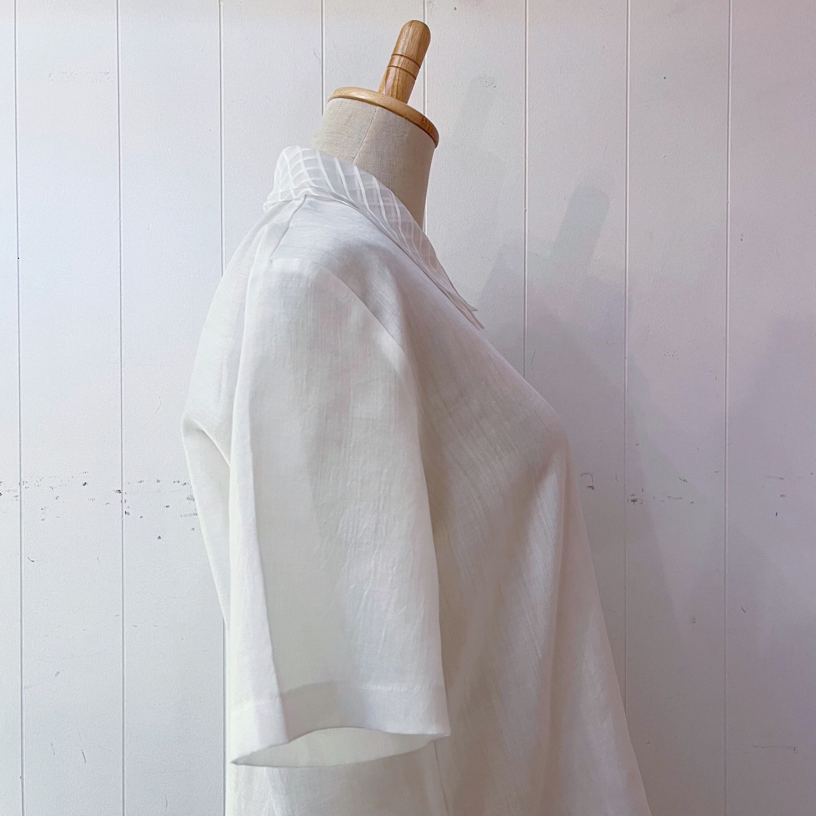 sheer plaid collar white blouse