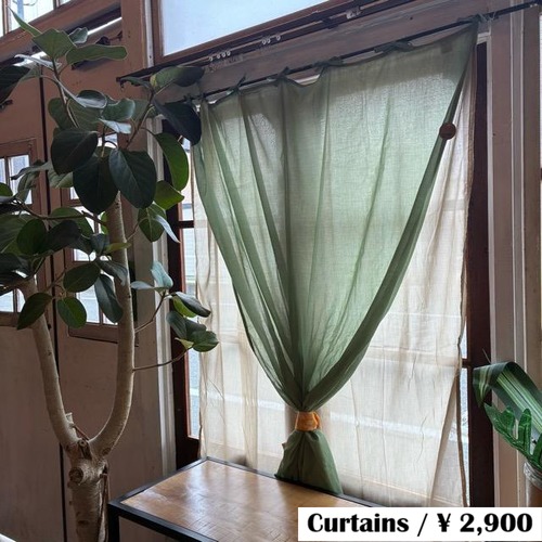 India Cotton voile double curtains Turquoise 100×180cm　　インド　コットンボイルダブルカーテン　ターコイズ　腰高窓カーテン　レースカーテン　グリーン