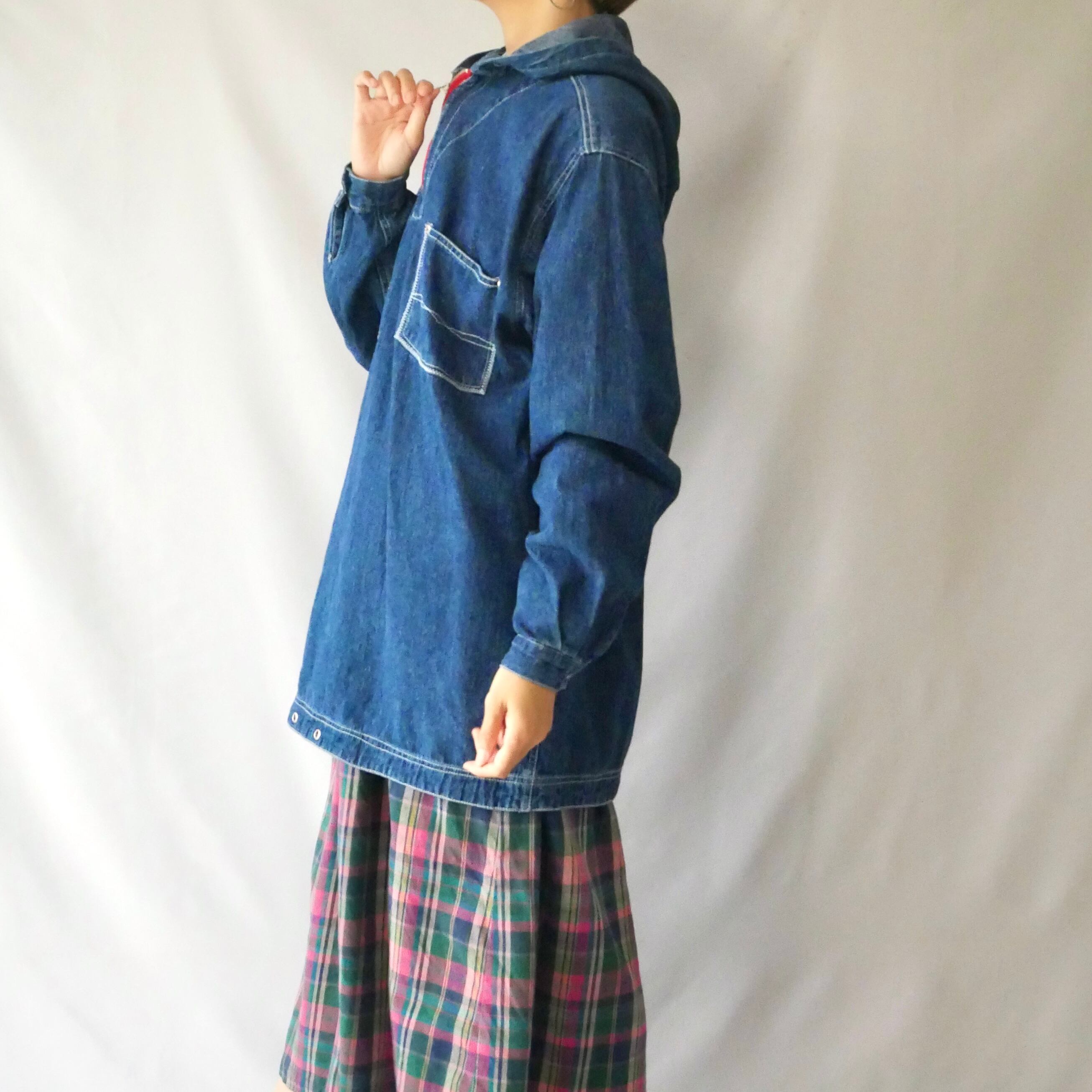 80s 90s ヨーロッパ パーカー フーディー デニムジャケット 濃 E477 Starting Over パーカー vintage like hard wash denim hoodie