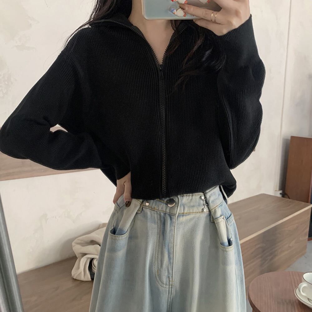 ジップアップ ブルゾン レディース 春秋冬 韓国 アウター トップス きれいめ 大人 かわいい おしゃれ ニット フェミニン 羽織り 大人可愛い 大人女子
