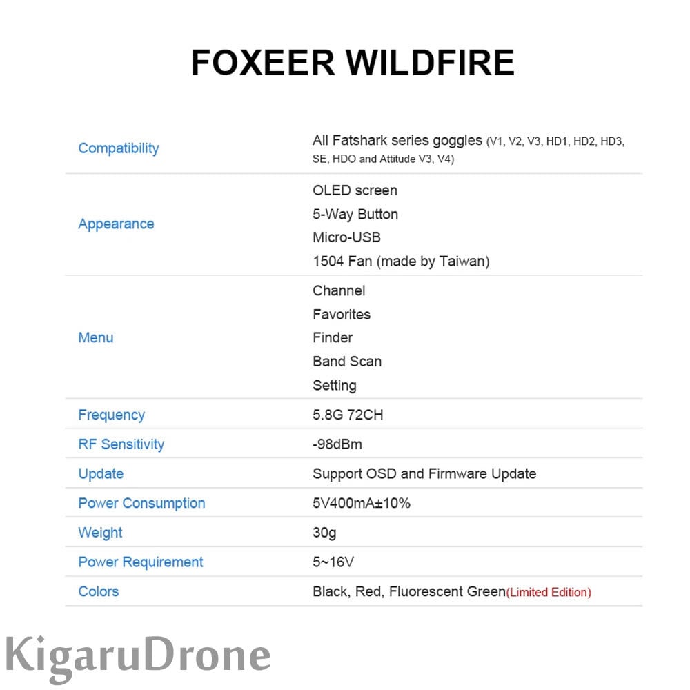 Foxeer Wildfire 5.8G Goggle Dual Receiver Fatshark FPVゴーグル対応