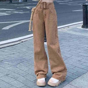 【送料無料】デニムパンツ 秋 プチプライス カジュアル系 大人可愛い こなれ感 無地 フレア 30代 40代 レディースファッション 可愛い お出かけ 女子会 デイリーユース ブラウン Aライン フレア ベルティングパンツ