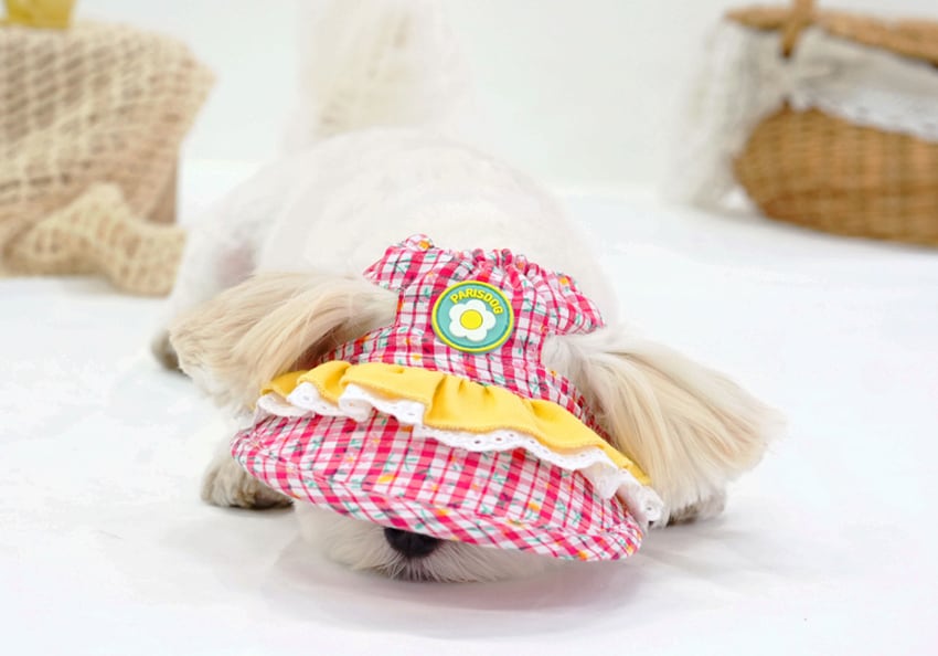 flower suncap / 犬用 帽子 日よけ帽子 サンバイザー 紫外線対策 アクセサリー ドッグウェア ペット用 被り物 キャップハット お揃い お出かけ