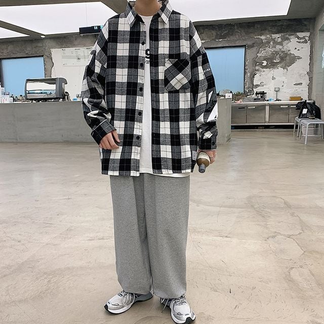 予約販売】ネルシャツ 長袖 チェック柄 メンズ オーバーサイズ