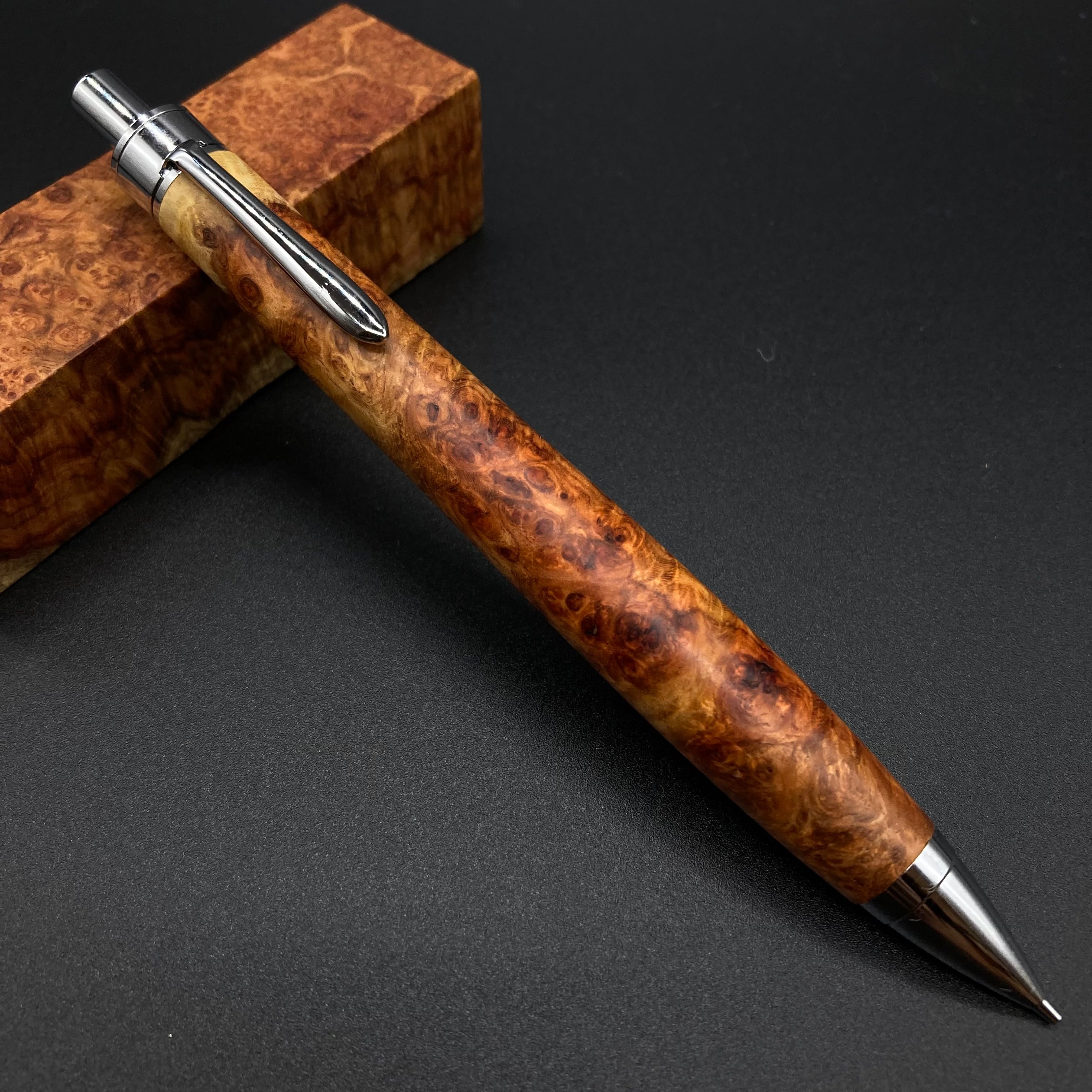 No.35ハンドメイド木軸シャーペンアンボイナバール 富士瘤 Craft 富士