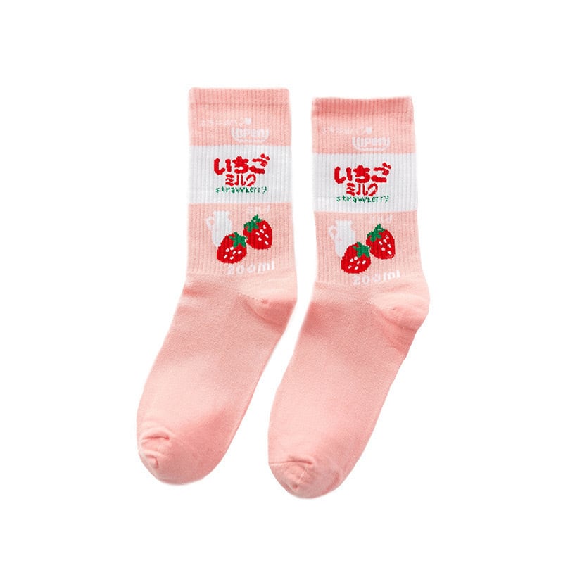 お取り寄せ商品】22〜24cm ソックス いちご ミルク靴下 | strawberry