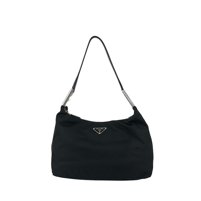 PRADA プラダ ショルダーバッグ ブラック トライアングルロゴ ナイロン ホーボーバッグ セミショルダー vintage ヴィンテージ オールド 7c33nu