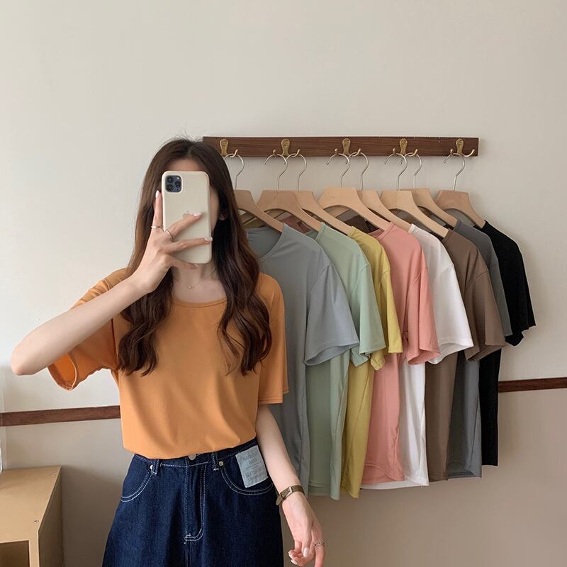 ソリッド カラールーズシャツ Tシャツ レディースサマーラウンドネックトップス 夏物 Oネック ソリッドカラー 萌量不足89691331390