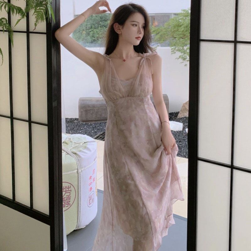 メッシュスカート ウェストドレス サマーVネック 夏物 ステッチ YY-ファッション97603167434