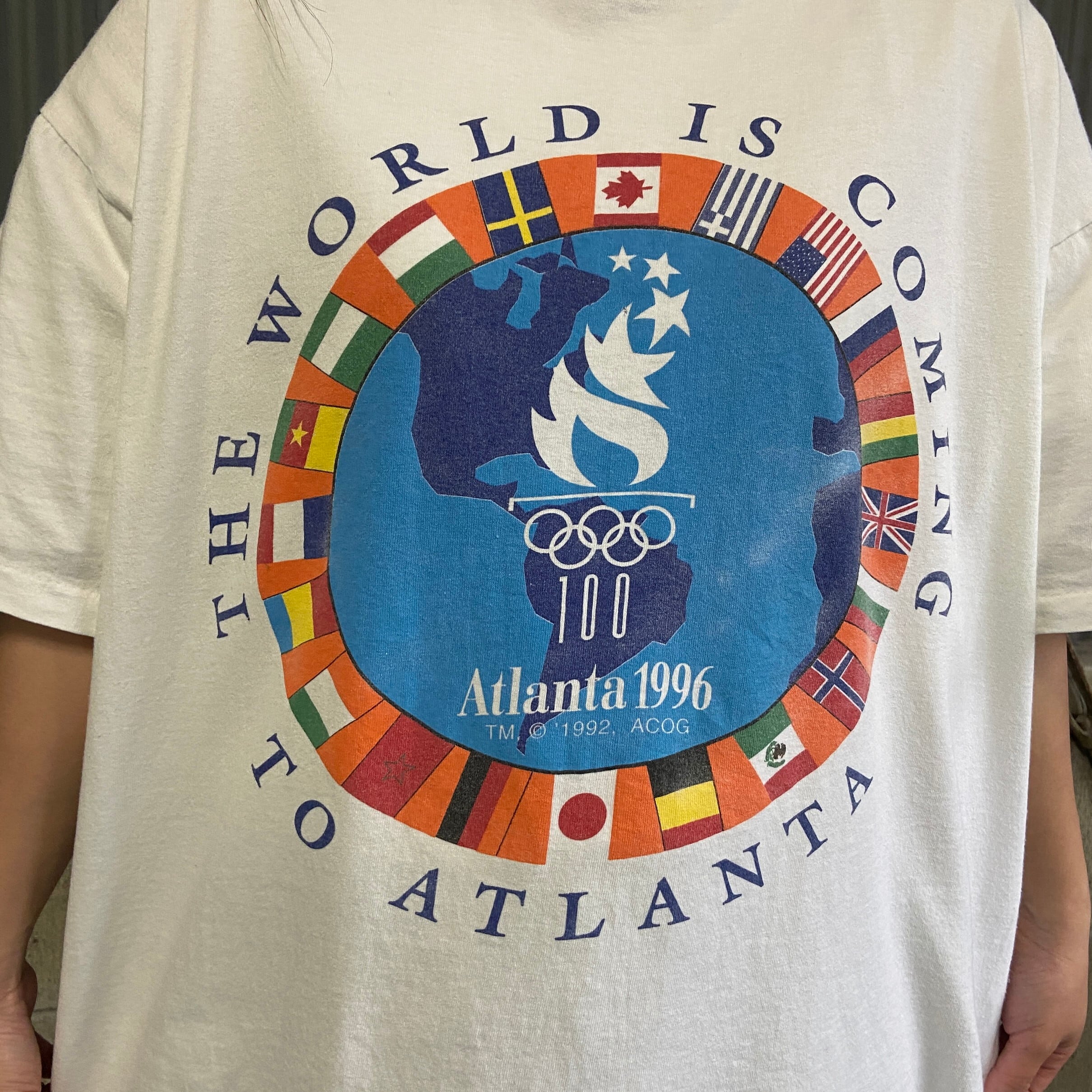 90年代 ヘインズ Hanes ATLANTA OLYMPIC アトランタオリンピック 1996 スポーツプリントTシャツ USA製 メンズL ヴィンテージ /eaa320597