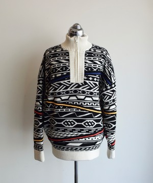 FUMIKA_UCHIDA/ FU-S-KT003 JAQUARD KNITTED OVERSIZED REVERSIBLE HALF ZIP JUMPER