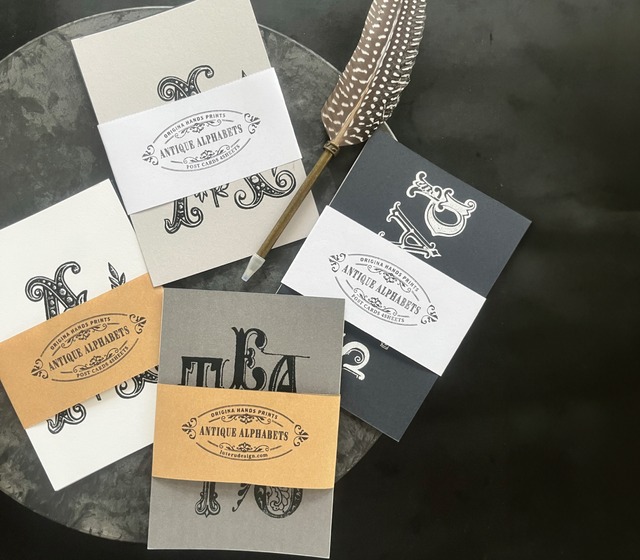 アンティークFONTSハンドプリントポストカード4枚セット
